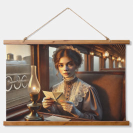 Senhora Victoriana Lendo uma Carta num Comboio