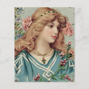 Senhora Vitoriana com Flores Rosa no Cabelo