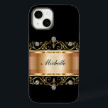 Senhoras Clássicas Monograma Bling capas de iphone<br><div class="desc">Mala smartphone elegante e elegante com muitos elementos de design de tom de ouro e borrão para iPhone em um belo design de aparência metálica de ouro digital com impressão digital com joias de diamante simuladas em escala superior impressas no cobrir. Personalize o nome do monograma ou adicione as iniciais...</div>