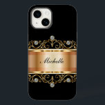 Senhoras Clássicas Monograma Bling capas de iphone<br><div class="desc">Mala smartphone elegante e elegante com muitos elementos de design de tom de ouro e borrão para iPhone em um belo design de aparência metálica de ouro digital com impressão digital com joias de diamante simuladas em escala superior impressas no cobrir. Personalize o nome do monograma ou adicione as iniciais...</div>