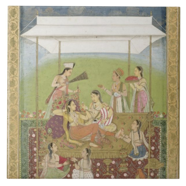 Senhoras que escutam a música em um jardim, da (Frente)