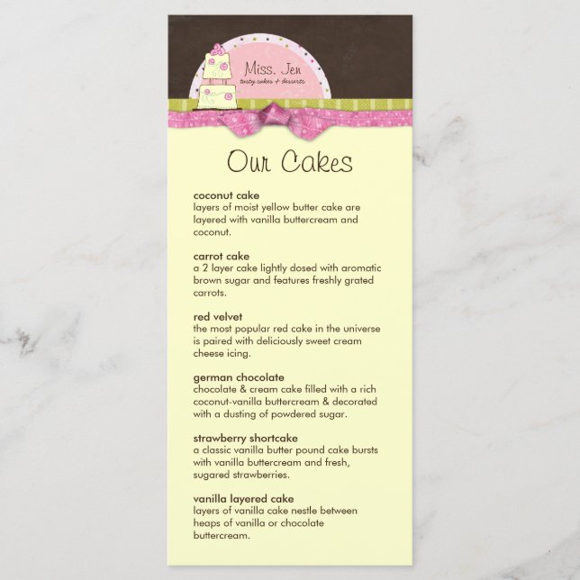 Senhorita. Cartões Rack Menu Jen (Frente)