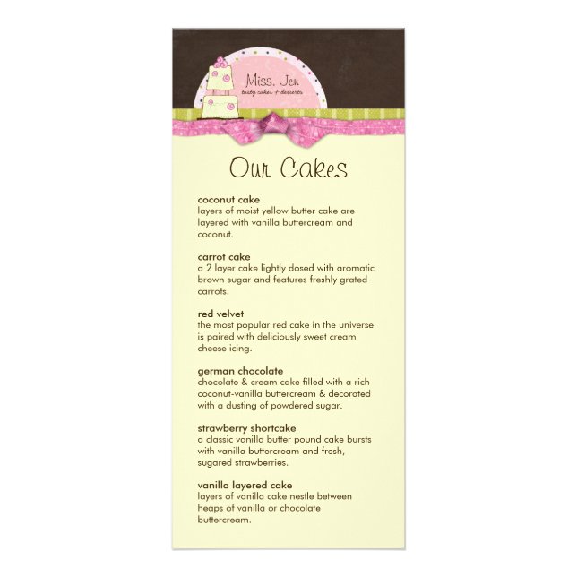 Senhorita. Cartões Rack Menu Jen (Frente)