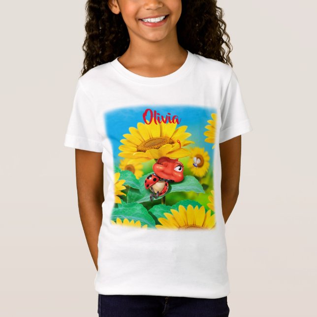 Senhorita Ladybug sonolento na camisa Sunflower T (Frente)