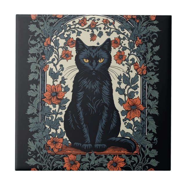 Sentado Black Cat Vintage Floral (Frente)