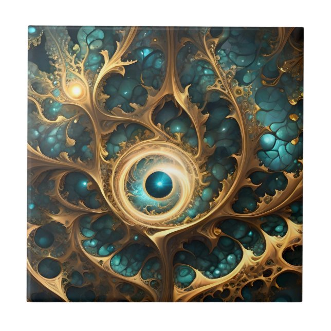 Sentido De Arte Fractal Dourada E Teal, (Frente)