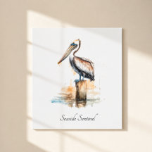 Sentinela da Costa Pelicano Arte em Metal Aquarela