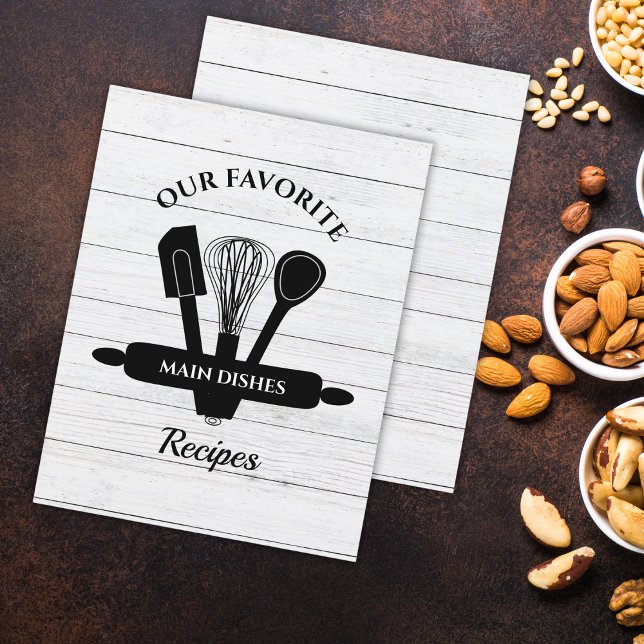 Separador Rústico de Cobrança de Madeira Branca (Rustic White Wood Tabbed Recipe Cookbook Divider)