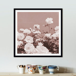 Sepia Roses Floral Garden Photo Art Print Poster