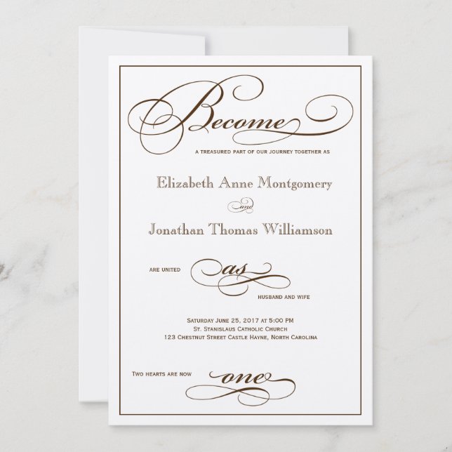 Sepia torna-se um convite para casamentos de scrip (Frente)