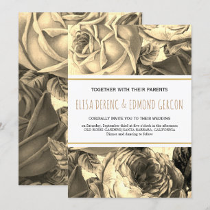 Sepia vintage rosas convite para casamento floral