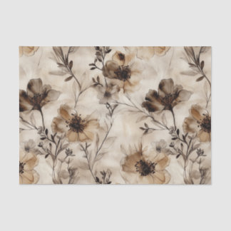Sepia Wildflower Decoupage Papel Tecido