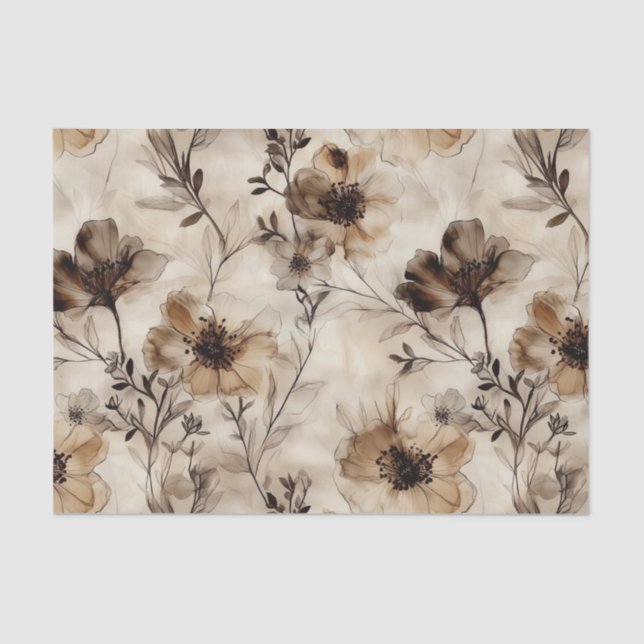 Sepia Wildflower Decoupage Papel Tecido (Frente )