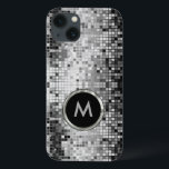 Sequências De Prata Metálicas Monogramas Retrospec<br><div class="desc">Sequência metálica de prata monificada. Espelhos de bola de disco dos anos 70 com o brilho e faíscas. Procure este design em muitos tons. Cor-de-rosa azul roxa,  cor-de-rosa,  e pode ser solicitada na sua cor favorita. É um padrão de imagem e não uma sequência real.</div>