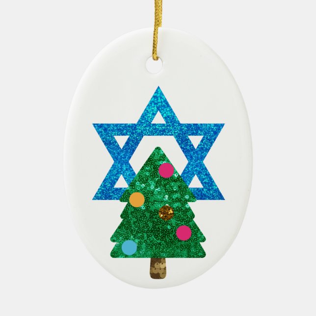 sequin christmukkah hanukkah — ornamento cerâmico (Frente)