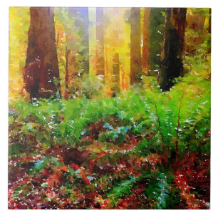 Sequoias Sunny com Ferns Watercolor Azulejo Trivet