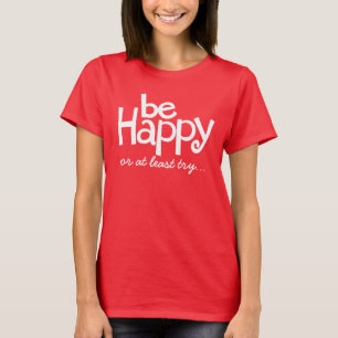 Ser feliz camiseta com slogan tipográfico branco v