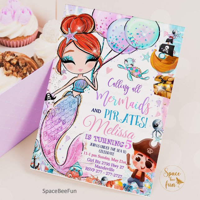 Sereia Aniversário Convite Sereia Sereia e Piratas (mermaid birthday party,Mermaid and pirates,Birthday Invitation,Mermaid Pirates invites,Party mermaid)