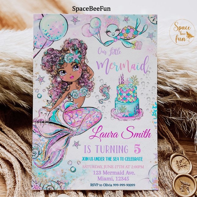 Sereia Aniversário Convite Unicórnio Sereia Negra (Criador carregado)