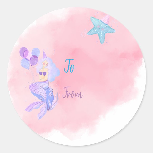 Sereia Aniversário Para Da Etiqueta Personalizada (Frente)