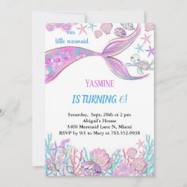 sereia arco-íris sob convites para aniversário no