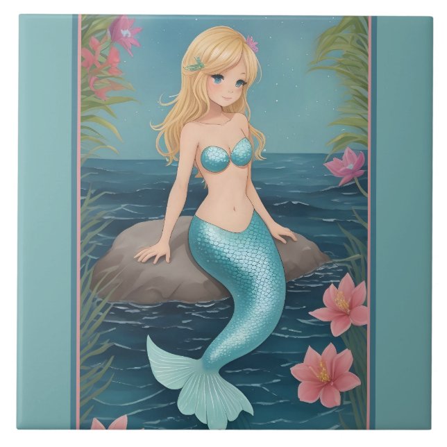 Sereia Bonita - Loura Cartum com cauda azul (Frente)