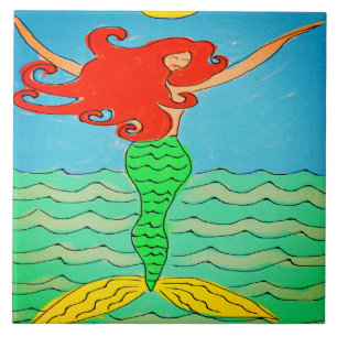 Sereia com pintura de Abstrato de cabelo vermelho