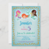 Sereia Convite de Aniversário - Étnica para Menina