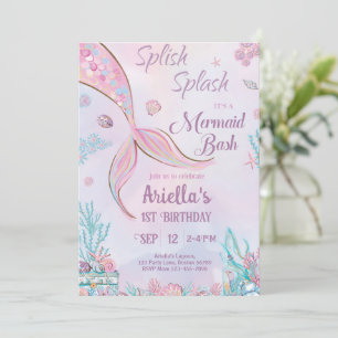 Sereia Convite de Aniversário Sob a Garota do Mar