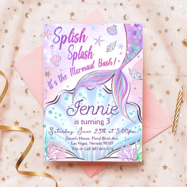 Sereia Convite De Aniversário Sob Festa Do Mar (Criador carregado)