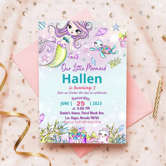 Sereia Convite De Aniversário Sob Festa Do Mar (Criador carregado)