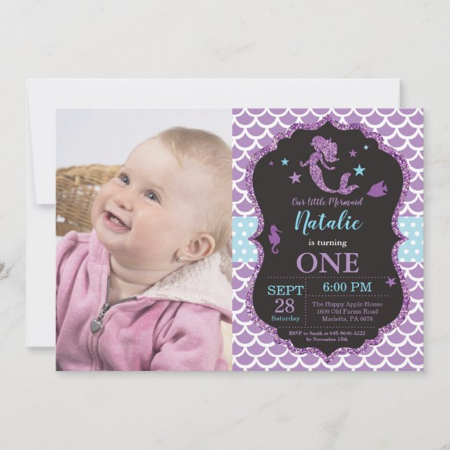 Sereia Convite de Aniversário Sob Festa do Mar (Frente)