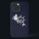 Sereia Cromo com Impressão de Fibra de Carbono<br><div class="desc">Um moderno cromo náutico prateado como o estilo aplicado num decor de fibra de carbono azul marinho para uma capa de telefone personalizada de que todos no barco ou fora dele vão desfrutar. Use o link "Perguntar a este Designer" para entrar em contato conosco com suas solicitações especiais de design...</div>