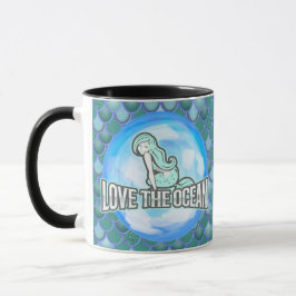 Sereia Cute Ama a Caneca AZUL Oceânica