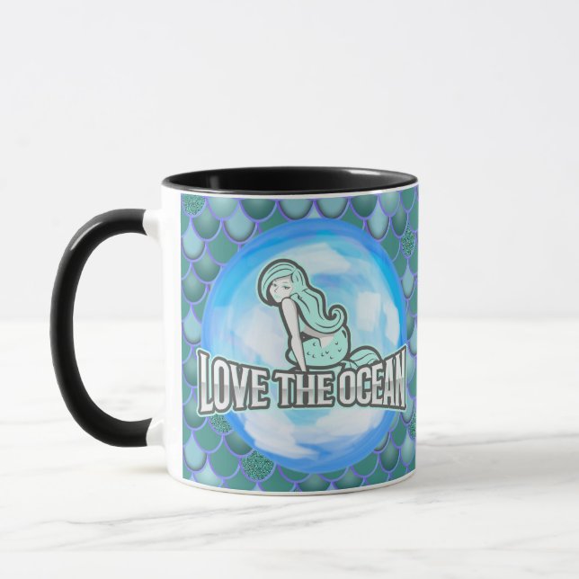 Sereia Cute Ama a Caneca AZUL Oceânica (Esquerda)