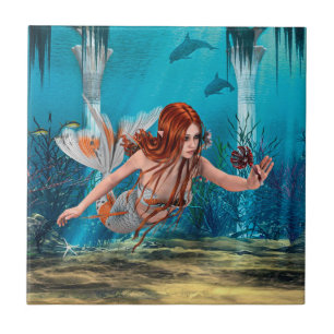 Sereia de Cabelo Vermelho Arte de Fantasia Subaquá