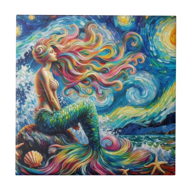 Sereia de Cabelo Vermelho Estilo Van Gogh (Frente)