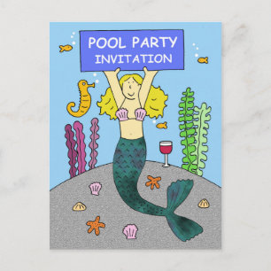 Sereia de desenho do Convite de festas de Piscina
