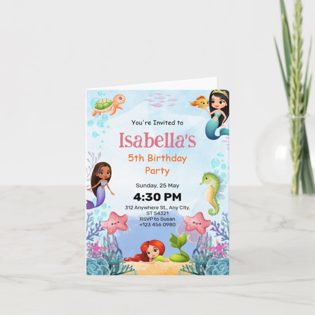 Sereia debaixo do Mar Aniversário de 5 anos Cartão (Frente)