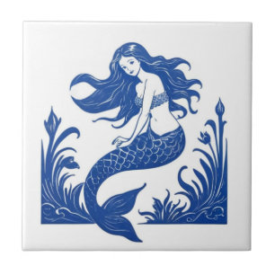 Sereia Delft Blue e White Sea Ocean Life