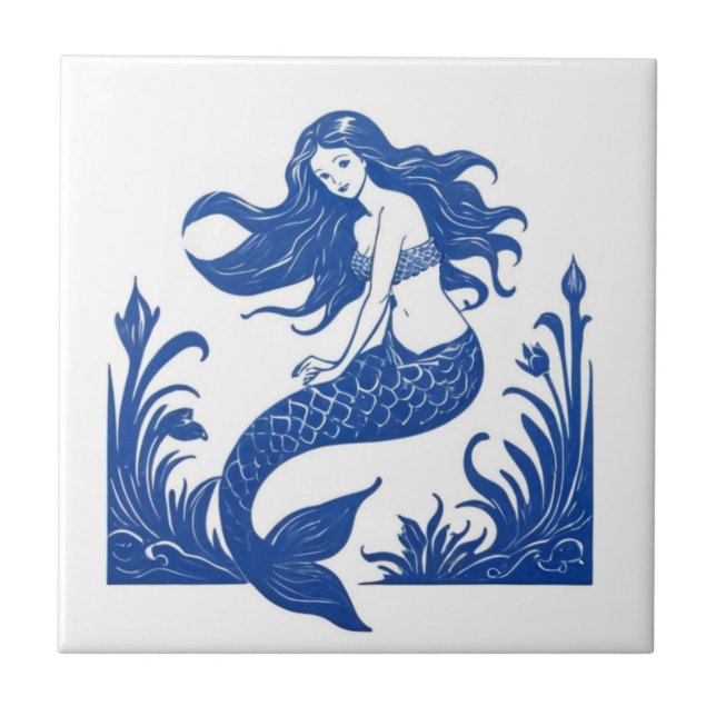 Sereia Delft Blue e White Sea Ocean Life (Frente)