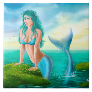 Sereia do azulejo no mar