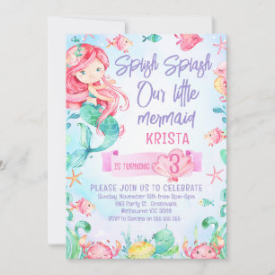 Sereia Do Cabelo Vermelho Sob Convite De Aniversár