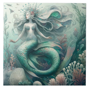 Sereia do Oceano Encantado - Azulejo Cerâmico Artí