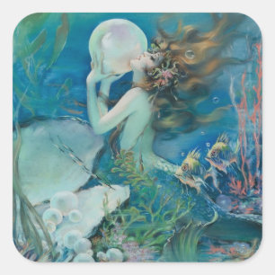 Sereia do vintage com etiqueta da pérola
