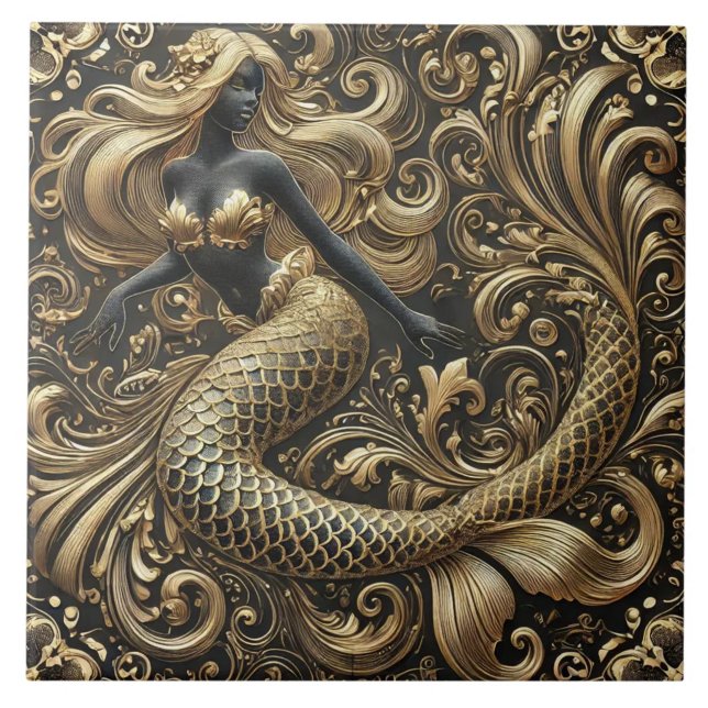 Sereia Dourada Barroca Opulenta (The complete printed tile design. Tiles sold individually.)