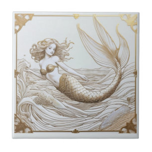 Sereia Dourada e branca e ondas oceânicas viradas