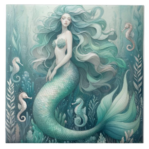 Sereia e Cavalos-Marinhos - Azulejo Oceânico