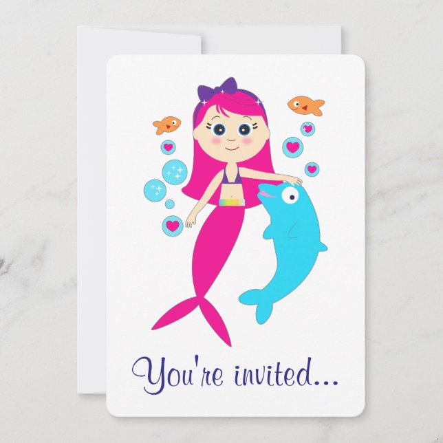 Sereia e Convite de aniversário de golfinhos (Frente)