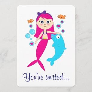 Sereia e Convite de aniversário de golfinhos